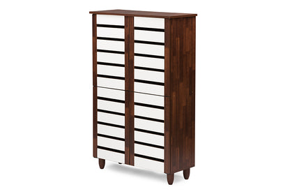 Contemporary Shoe Cabinet in Brown/White Engineered Wood/Vinyl - The Furniture Space.