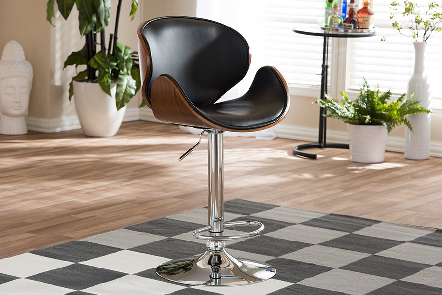 Contemporary Leatherette & Chrome Bar Stool in Walnut Brown & Black bxi4216-80