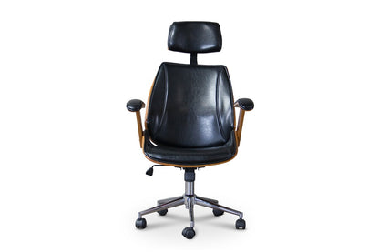 Contemporary Office Chair in Walnut/Black PU Leather - The Furniture Space.