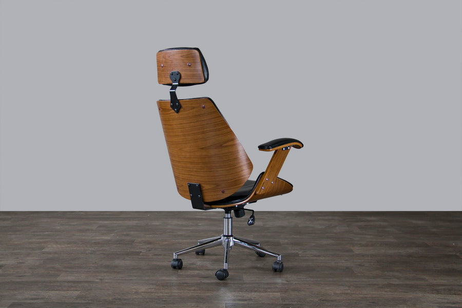 Contemporary Office Chair in Walnut/Black PU Leather - The Furniture Space.