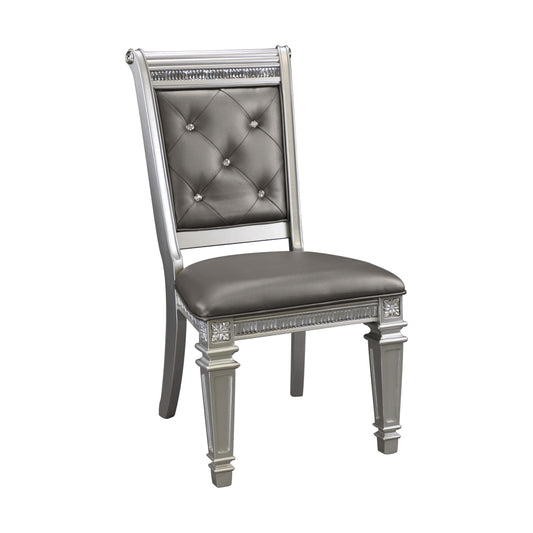 Homelegance Bevelle 2 Dining Chair in Silver Leatherette