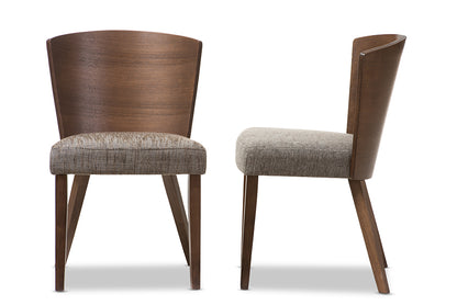 Modern 2 Dining Chairs in Brown Fabric