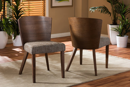 Modern 2 Dining Chairs in Brown Fabric