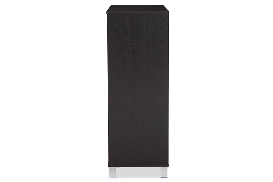Contemporary 2 Door Shoe Cabinet in Dark Brown - The Furniture Space.