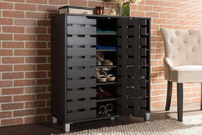 Contemporary 2 Door Shoe Cabinet in Dark Brown - The Furniture Space.