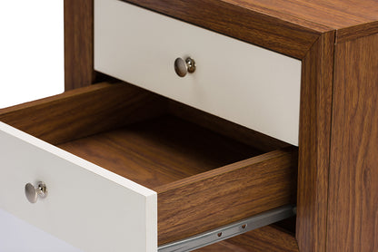 Contemporary Accent Nightstand in Walnut & White - The Furniture Space.
