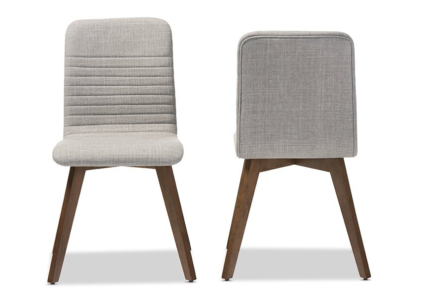 Mid-Century Modern 2 Dining Chairs in Light Grey Fabric