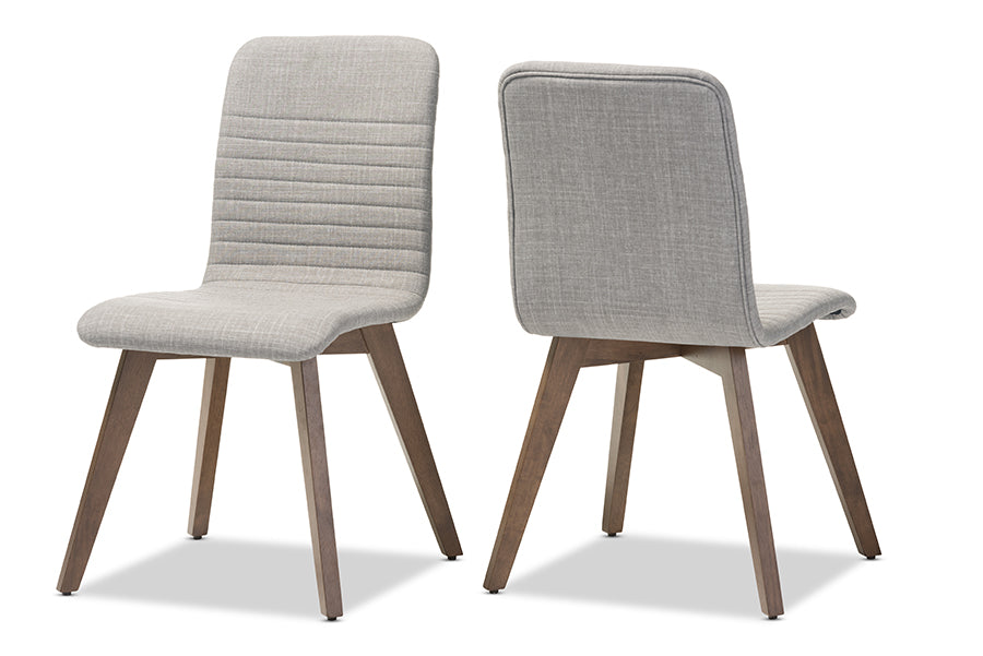 Mid-Century Modern 2 Dining Chairs in Light Grey Fabric