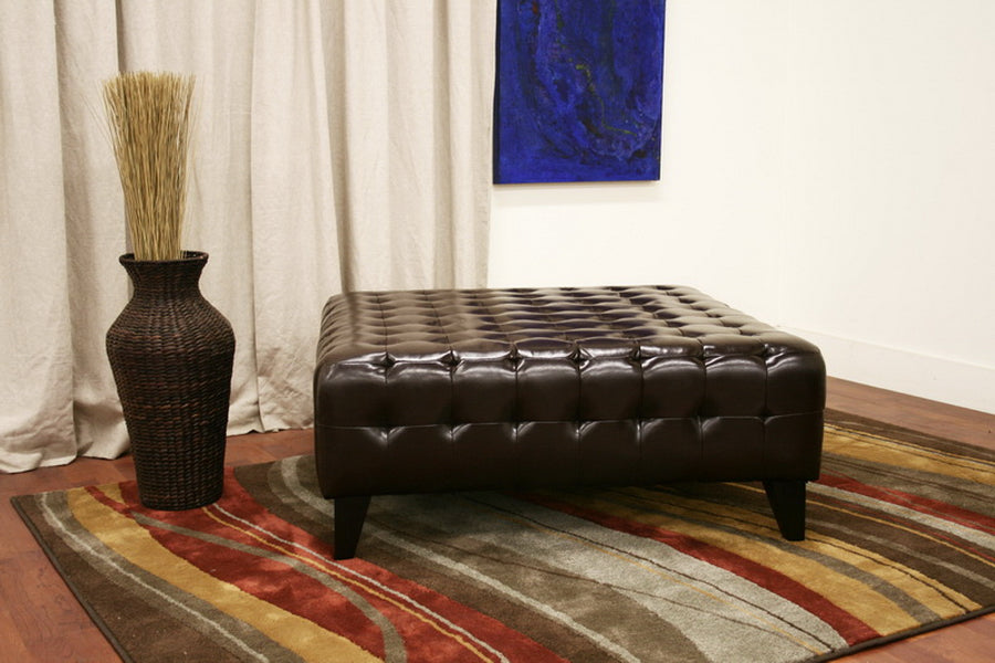 Contemporary Square Ottoman in Dark Brown Bonded Leather