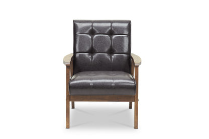 Mid-Century Club Chair in Brown Faux Leather