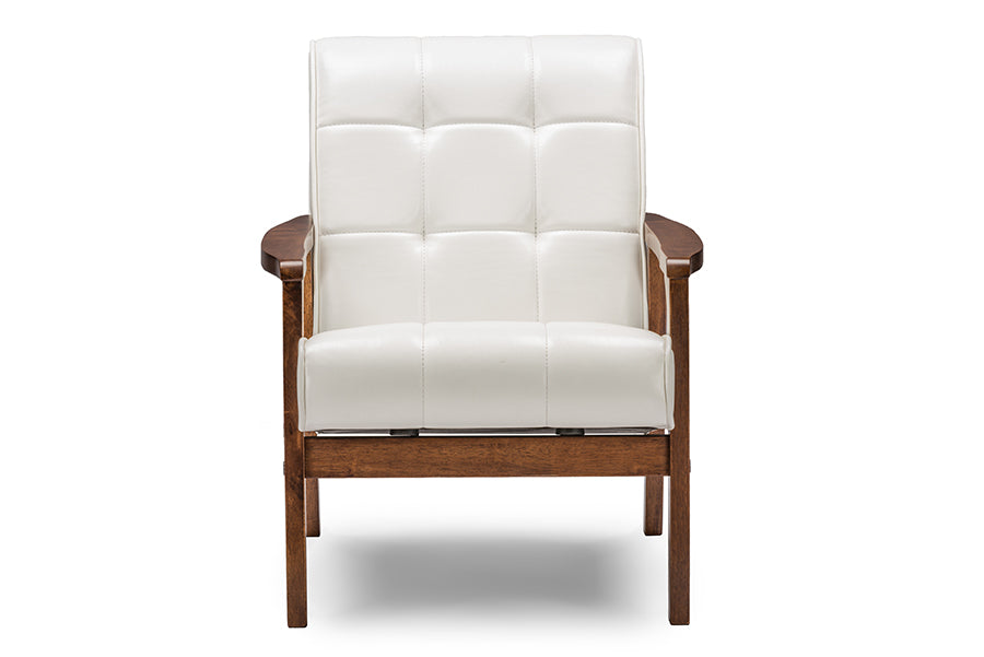 Mid-Century Living Room Chair in White Faux Leather