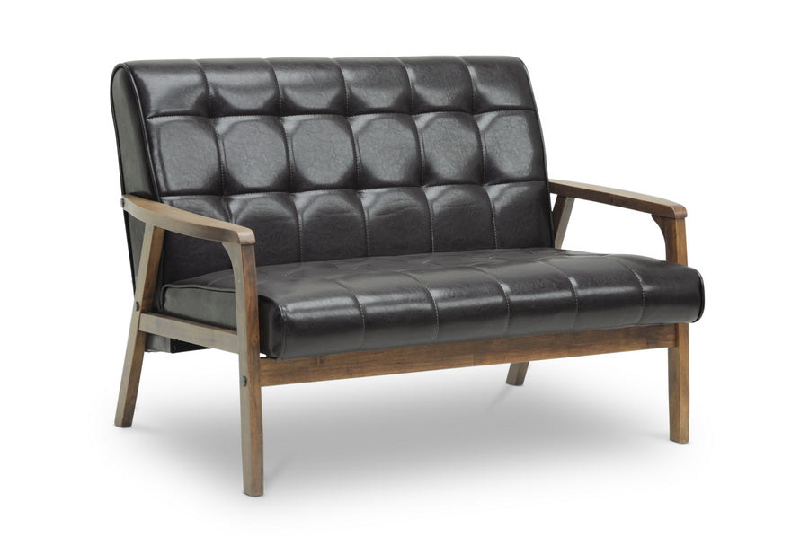 Mid-Century Loveseat in Brown Faux Leather