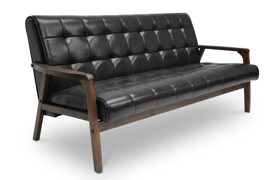 Mid-Century Sofa in Brown Faux Leather