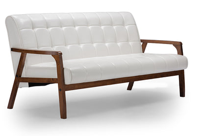 Mid-Century Sofa in White Faux Leather