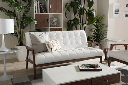 Mid-Century Sofa in White Faux Leather