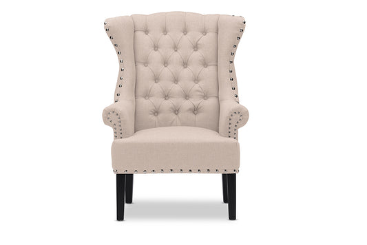 French Inspired Rectangular Arm Chair in Beige Fabric