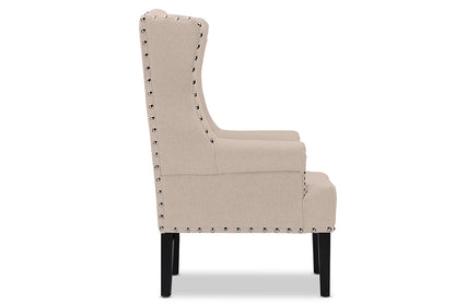 French Inspired Rectangular Arm Chair in Beige Fabric