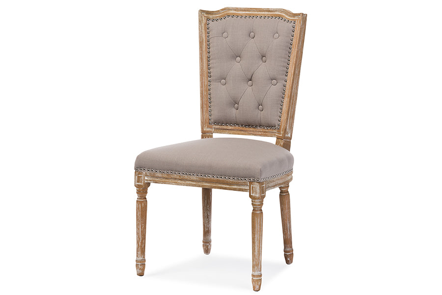 Rustic French Dining Chair in Vintage Beige Fabric - The Furniture Space.
