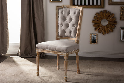 Rustic French Dining Chair in Vintage Beige Fabric - The Furniture Space.