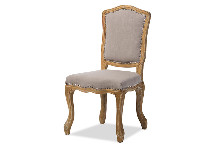 French Cottage Dining Chair in Vintage Beige Fabric