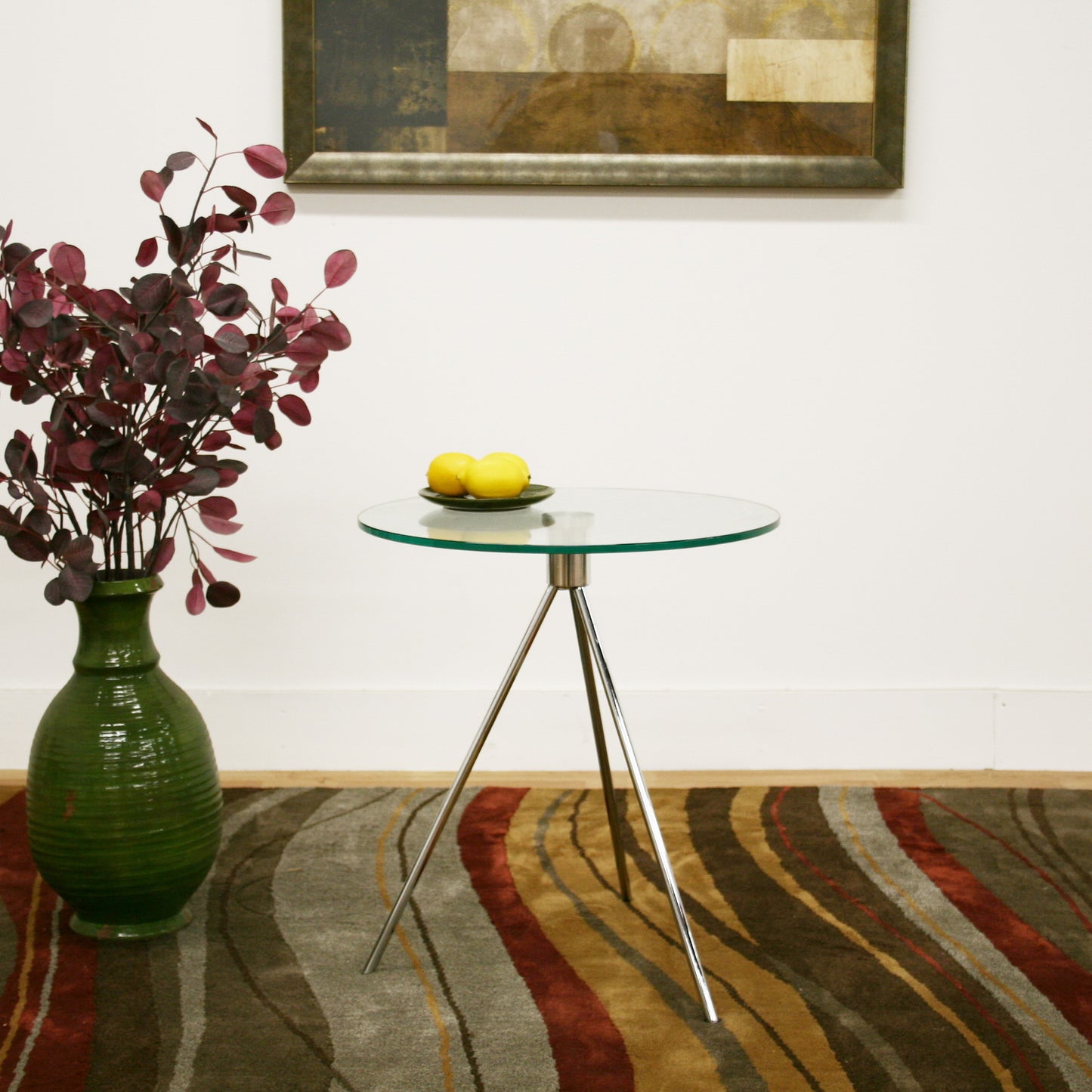 Modern Round Glass End Table in Steel