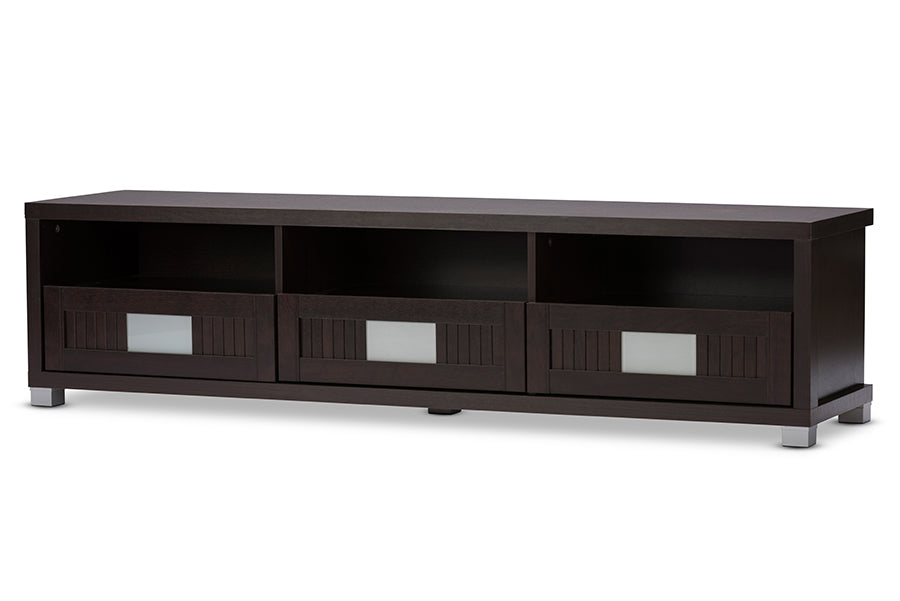 Contemporary TV Stand in Dark Brown Engineered Wood/Vinyl/Glass bxi6502-118