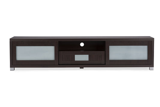 Contemporary TV Stand in Dark Brown Engineered Wood/Vinyl/Glass bxi6503-118