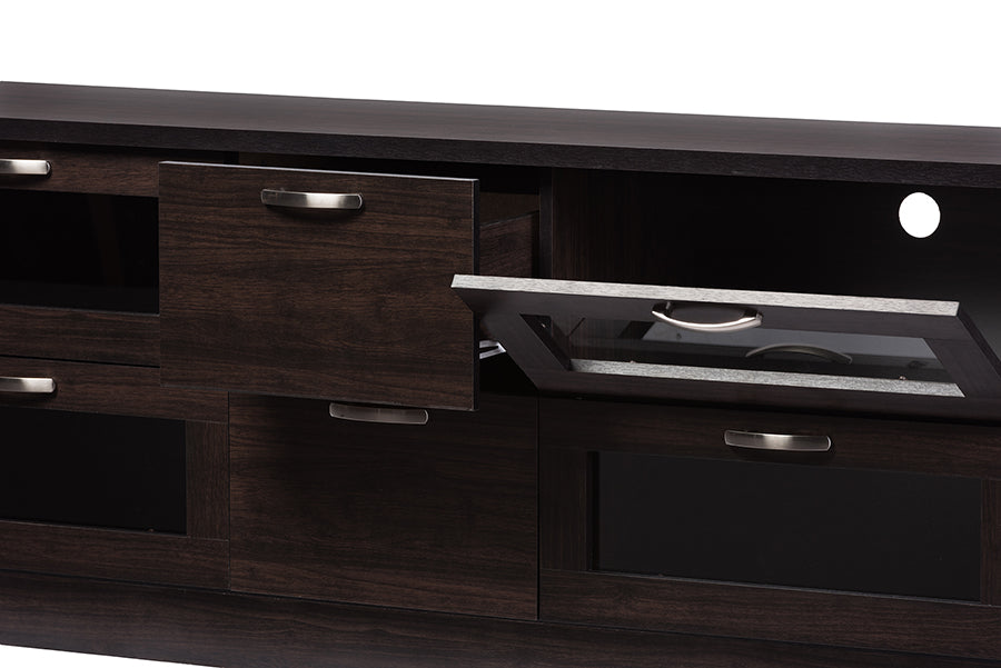 Contemporary 63 Inch TV Stand in Dark Brown - The Furniture Space.