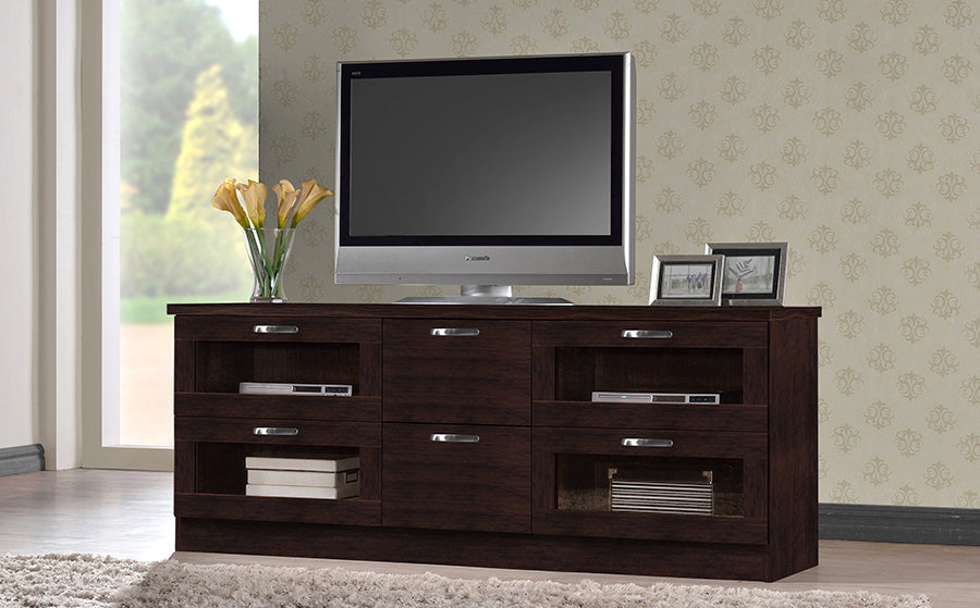 Contemporary 63 Inch TV Stand in Dark Brown - The Furniture Space.