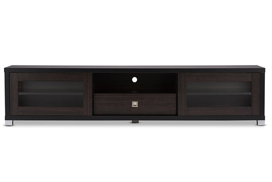 Contemporary TV Stand in Dark Brown Engineered Wood/Vinyl/Glass bxi6481-118