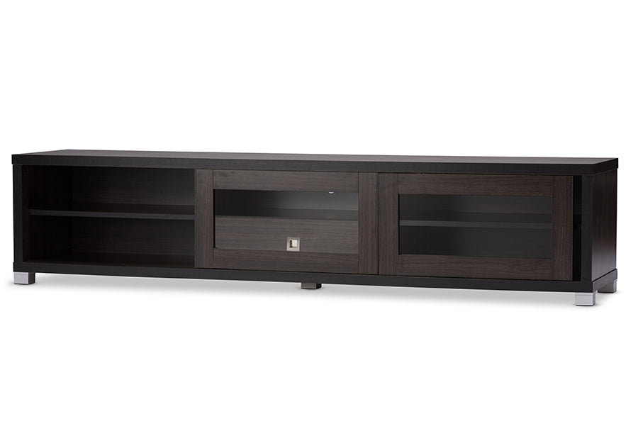 Contemporary TV Stand in Dark Brown Engineered Wood/Vinyl/Glass bxi6481-118
