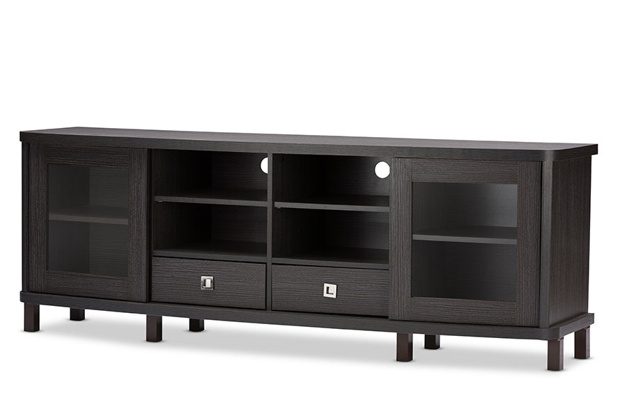 Contemporary TV Stand in Dark Brown Engineered Wood/Vinyl/Glass bxi6506-118