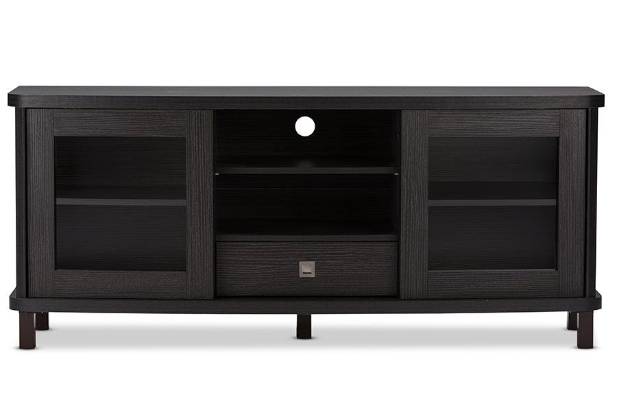 Contemporary TV Stand in Dark Brown Engineered Wood/Vinyl/Glass bxi6507-118