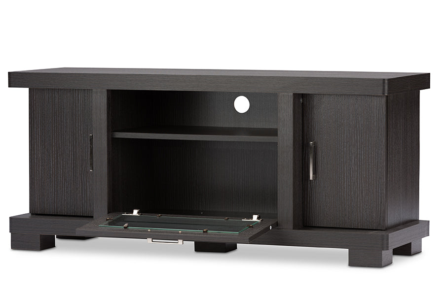 Contemporary TV Stand in Dark Brown Engineered Wood/Vinyl/Glass bxi6508-118