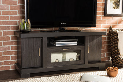 Contemporary TV Stand in Dark Brown Engineered Wood/Vinyl/Glass bxi6508-118