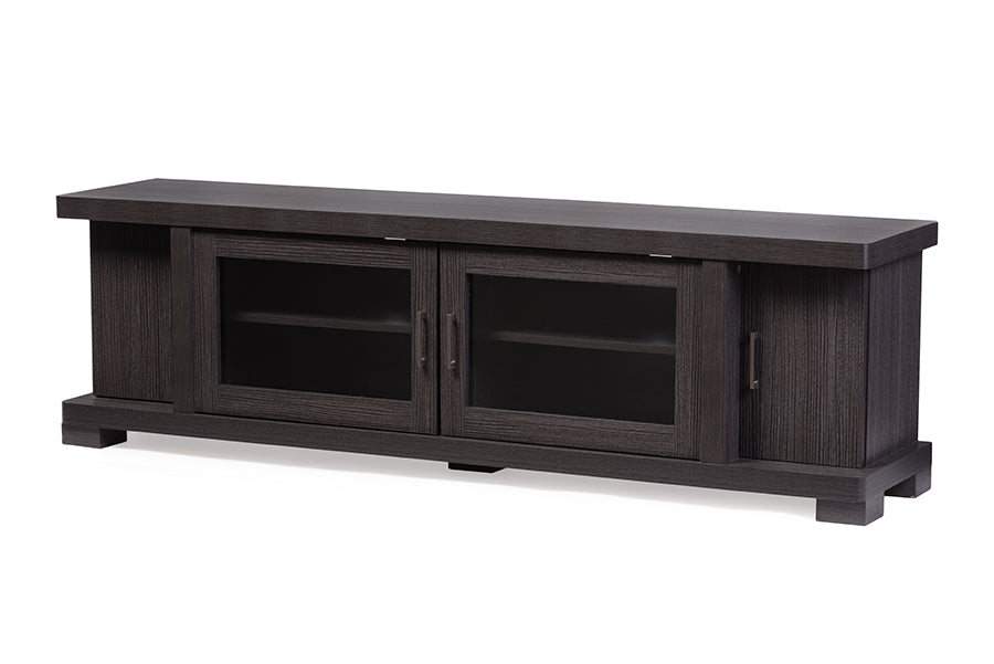 Contemporary TV Stand in Dark Brown Engineered Wood/Vinyl/Glass bxi6509-118