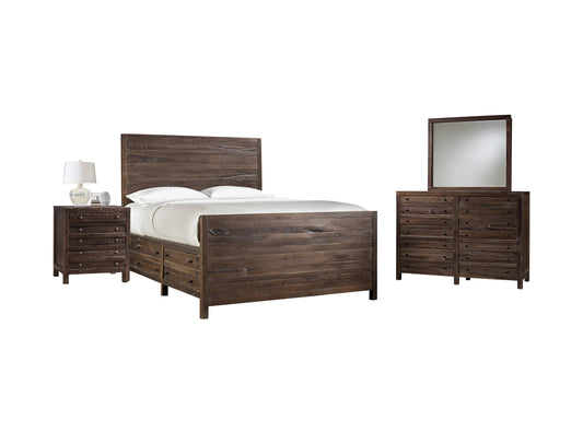 Modus Townsend 4PC Cal King Storage Bedroom Set w Nightstand in Java