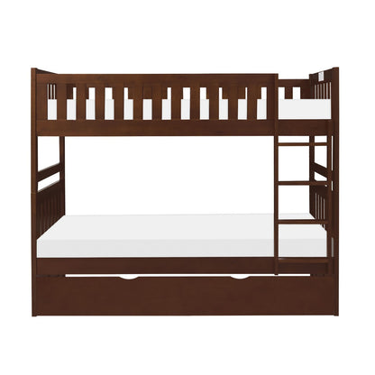 Homelegance Rowe Bunk Bed with Reversible Step Storage Twin Trundle in Dark Cherry