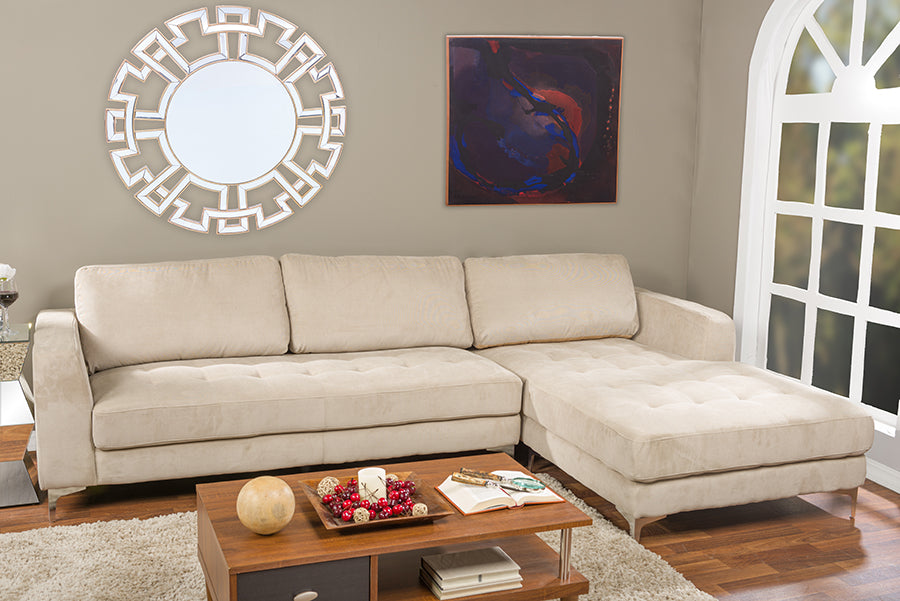 Contemporary Right Facing Sectional Sofa in Light Beige Microfiber Fabric - The Furniture Space.