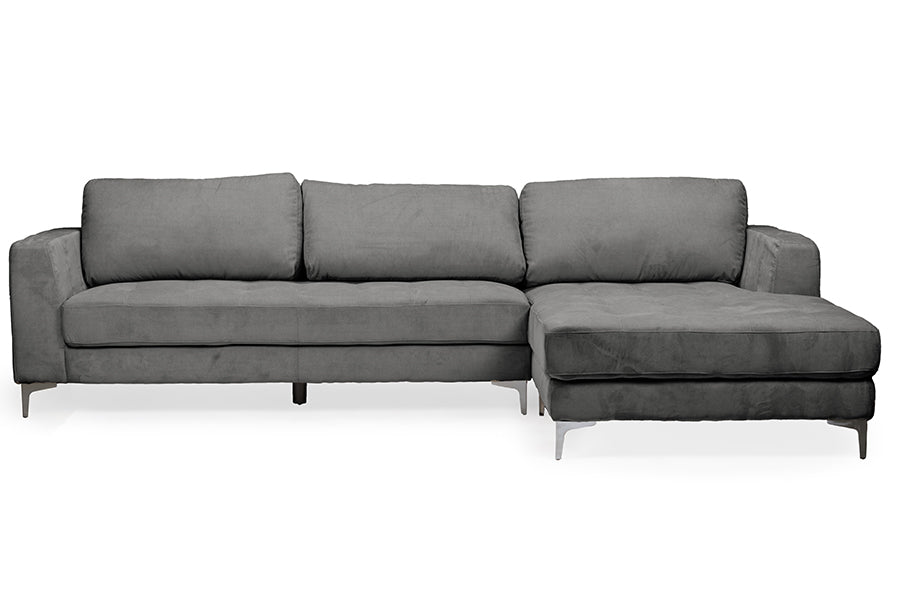 Contemporary Right Facing Sectional Sofa in Grey Microfiber Fabric - The Furniture Space.