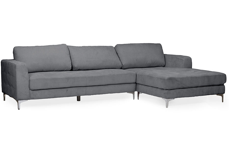 Contemporary Right Facing Sectional Sofa in Grey Microfiber Fabric - The Furniture Space.