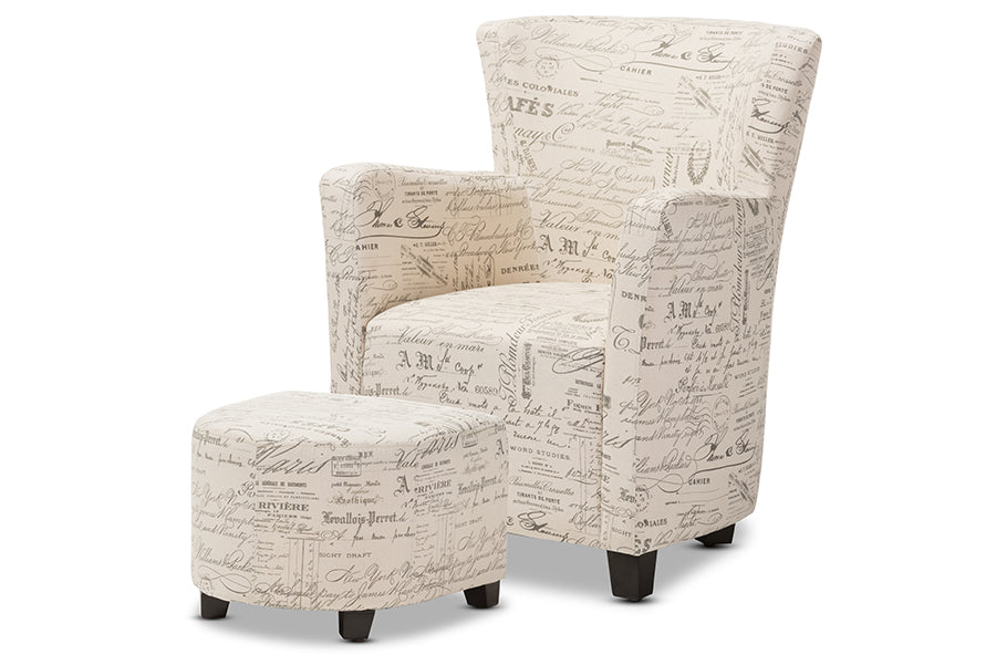 Classic Club Chair & Ottoman in Beige Fabric - The Furniture Space.