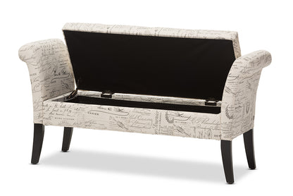 Classic Storage Ottoman Bench in Beige Fabric - The Furniture Space.