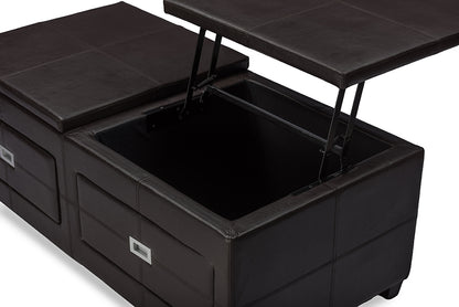 Contemporary Cocktail Ottoman Table in Brown PU Leather - The Furniture Space.