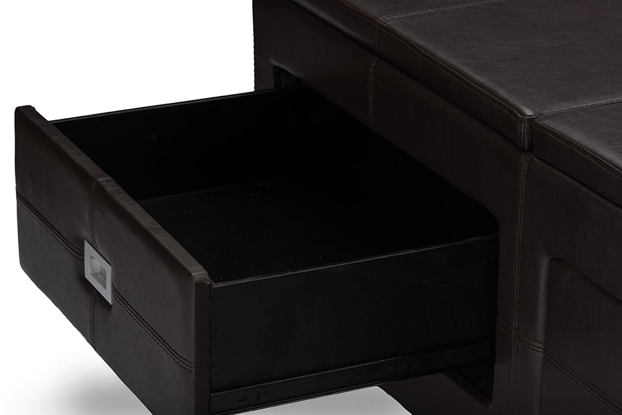 Contemporary Cocktail Ottoman Table in Brown PU Leather - The Furniture Space.