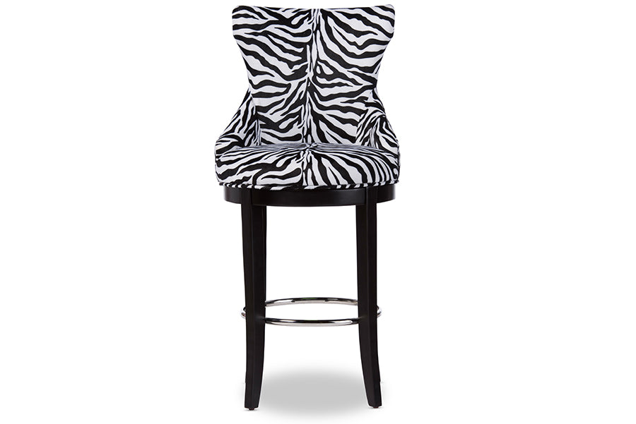 Contemporary Bar Stool in Zebra Print Fabric - The Furniture Space.