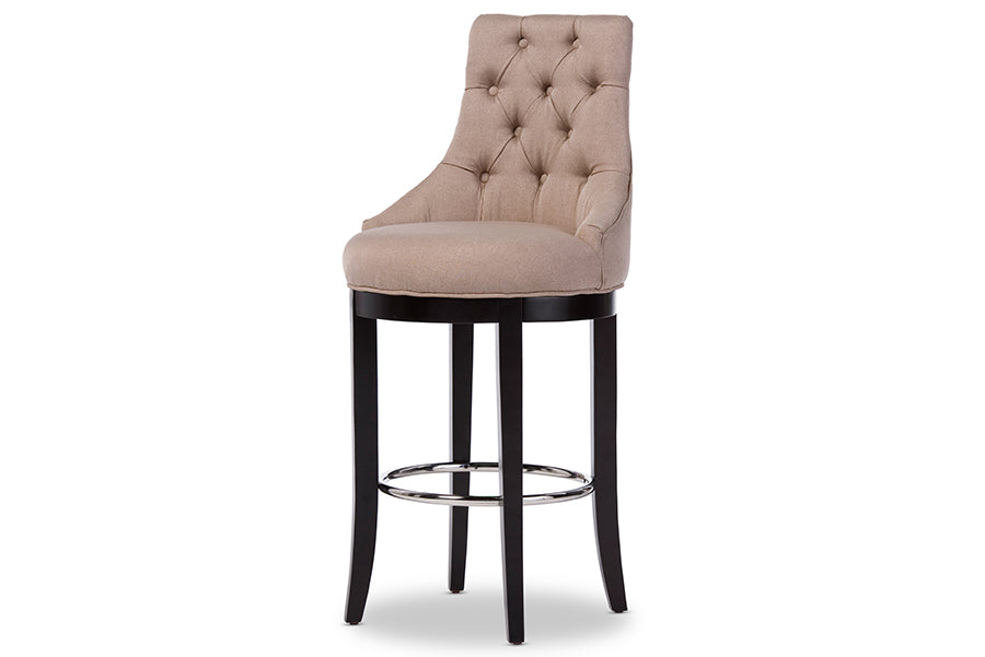 Contemporary Button Tufted Bar Stool in Beige Fabric - The Furniture Space.