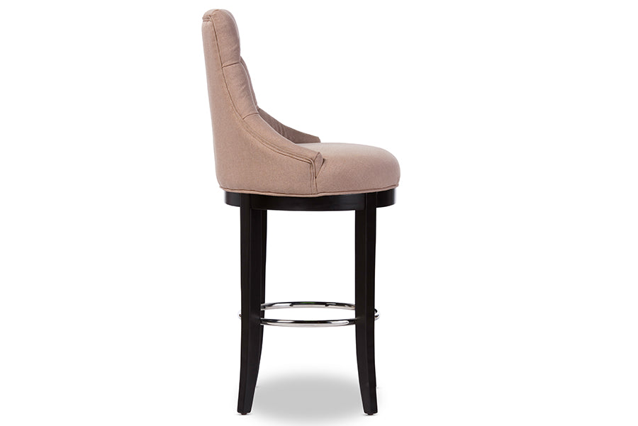Contemporary Button Tufted Bar Stool in Beige Fabric - The Furniture Space.