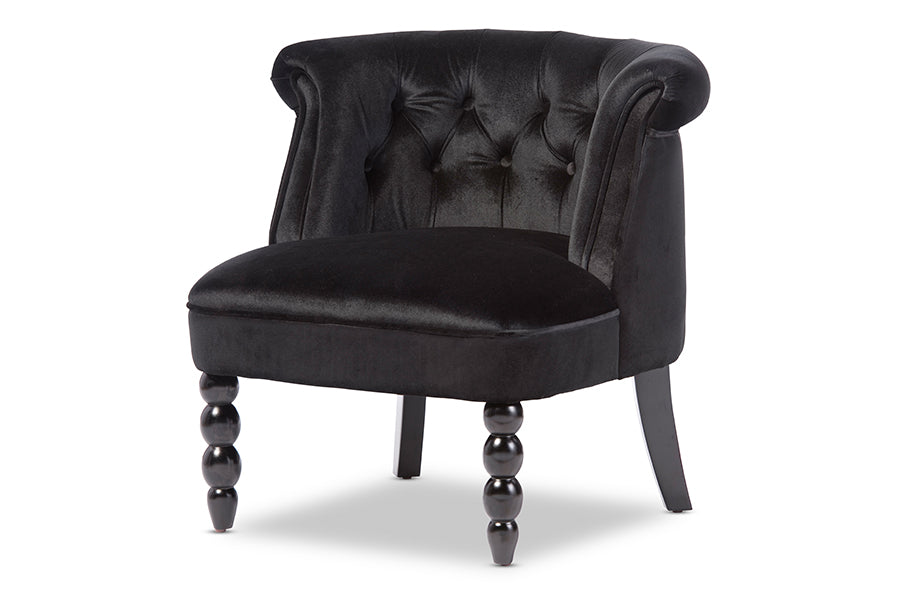 Victorian Style Vanity Accent Chair in Black Fabric