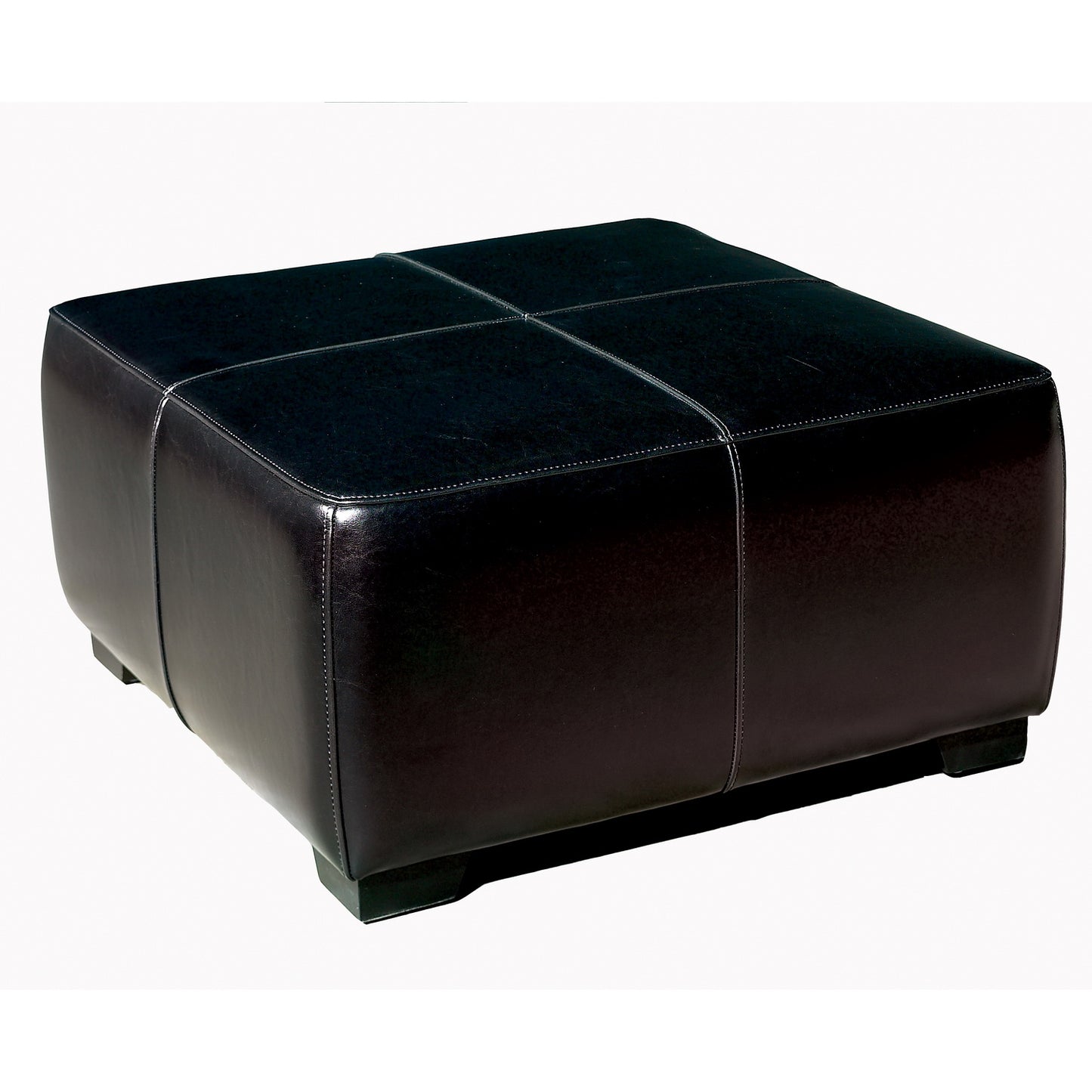 Contemporary Square Cocktail Ottoman in Black Leather
